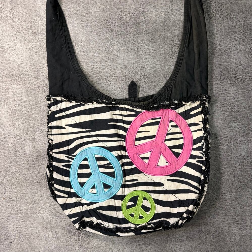 Zebra Print Peace Embroidered Tote Bag